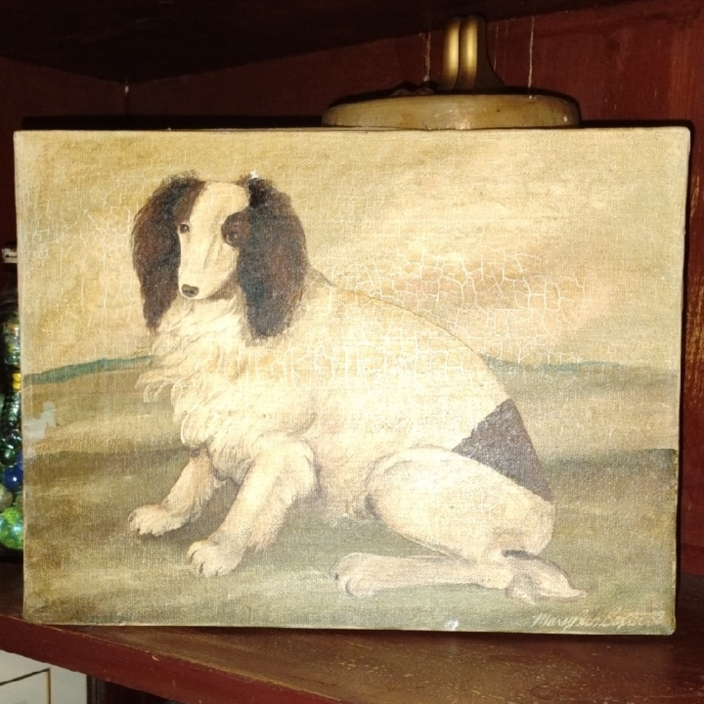 Original Oil on Canvas Spaniel Folk Art Painting